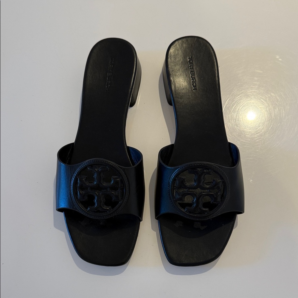 Tory Burch Monochrome Double T Slip-On Sandals - Picture 2 of 8